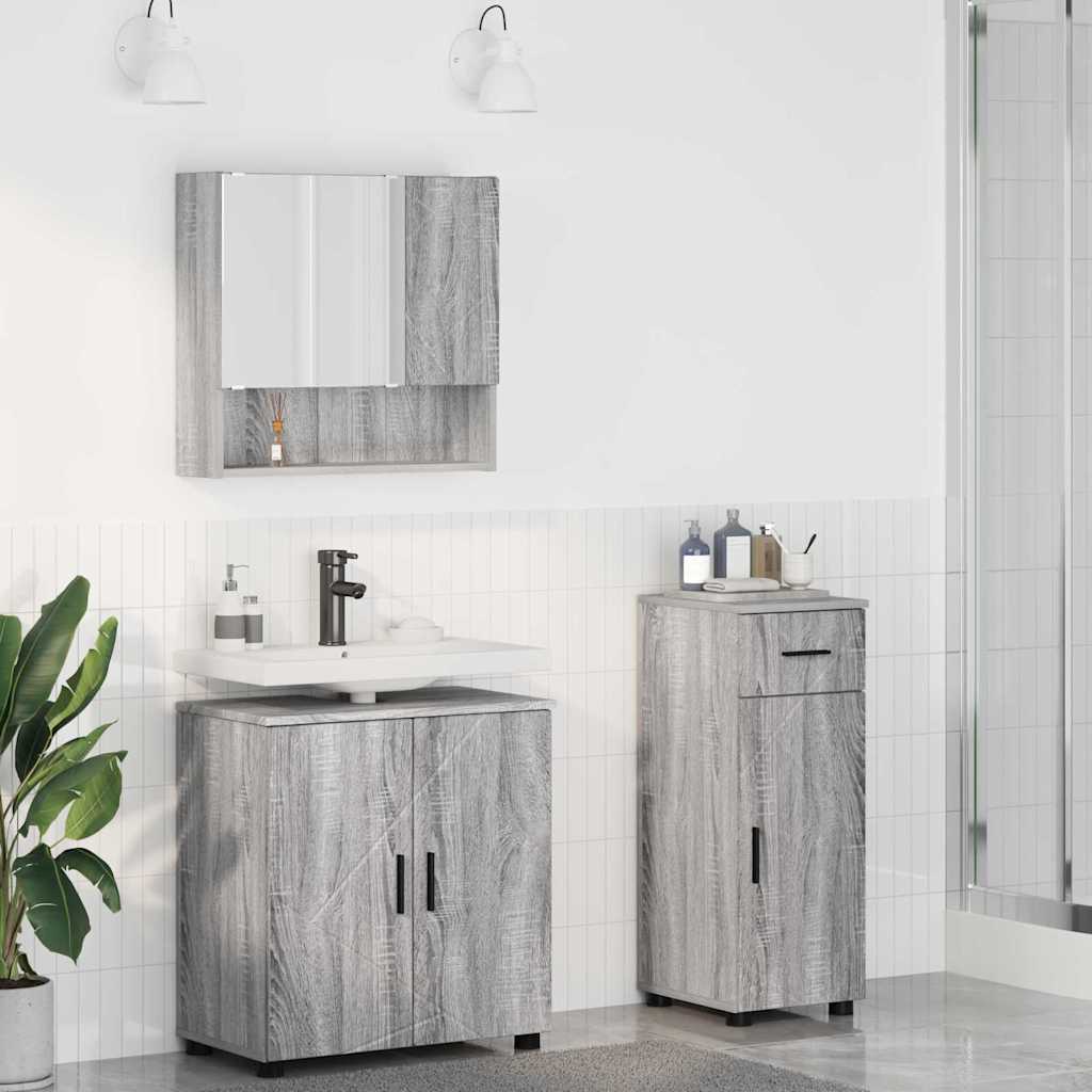 vidaXL Badkamermeubel Set met lade 3 pcs Wit Bewerkt hout & Metaal