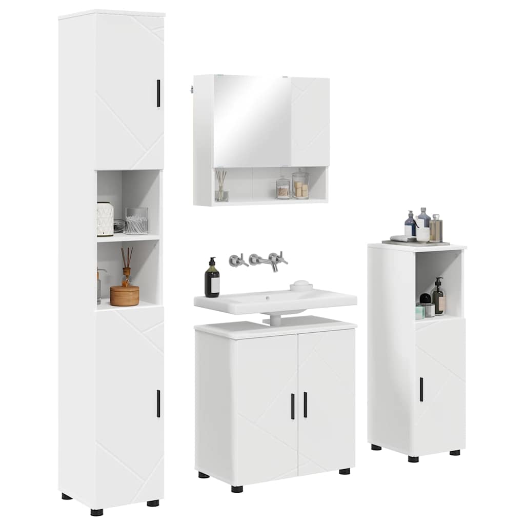 vidaXL Badkamermeubel Set met opslag 4 pcs Wit Bewerkt hout & Metaal