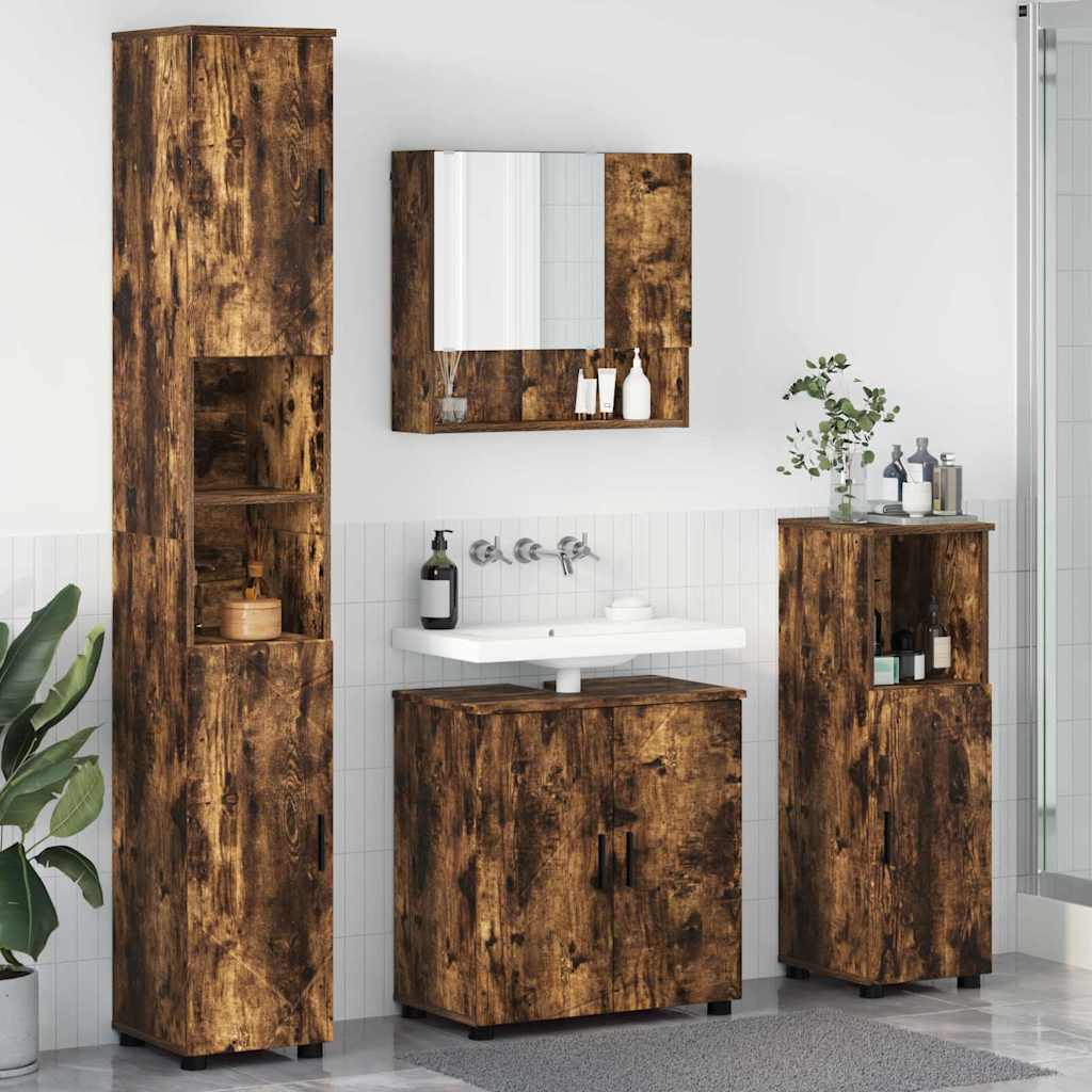 vidaXL Badkamermeubel Set met opslag 4 pcs Wit Bewerkt hout & Metaal
