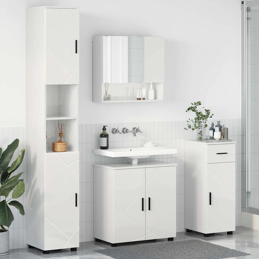 vidaXL Badkamermeubel Set met lade 4 pcs Wit Bewerkt hout & Metaal