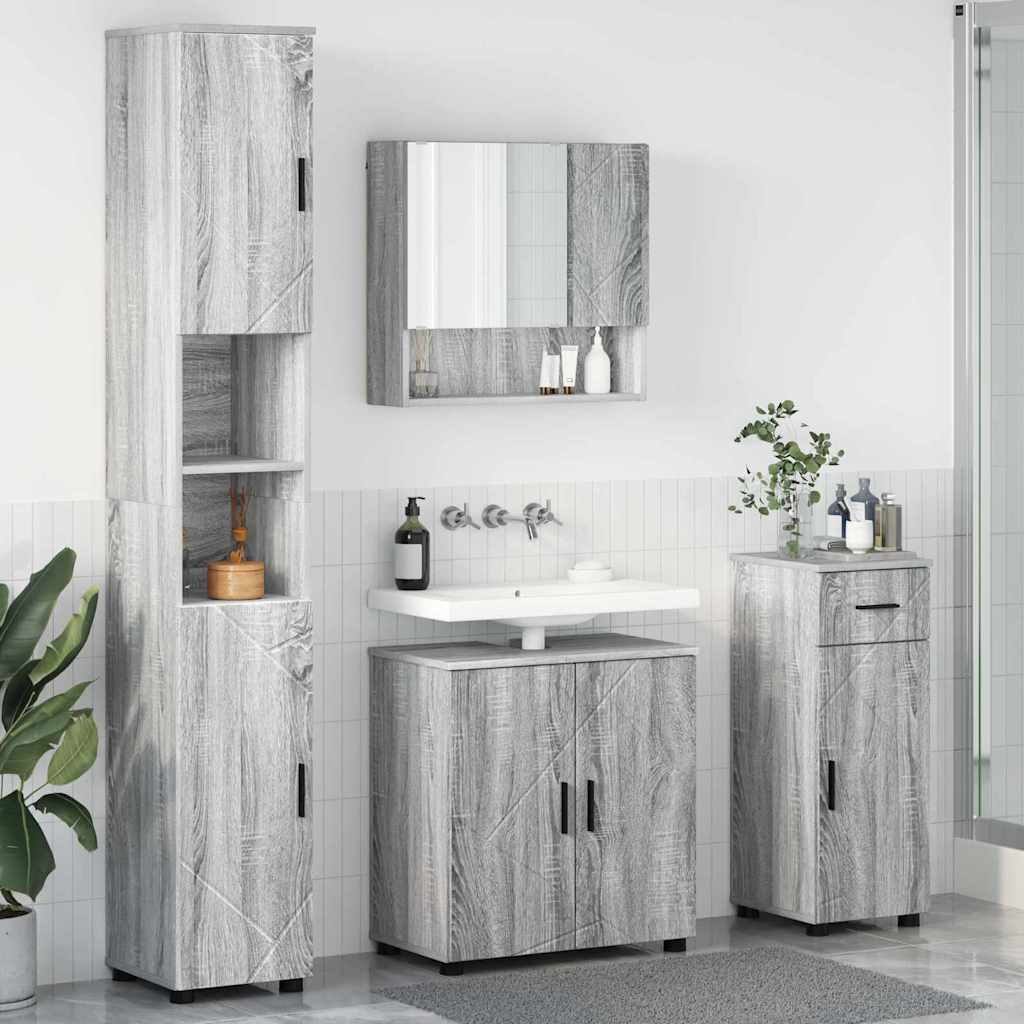 vidaXL Badkamermeubel Set met lade 4 pcs Wit Bewerkt hout & Metaal