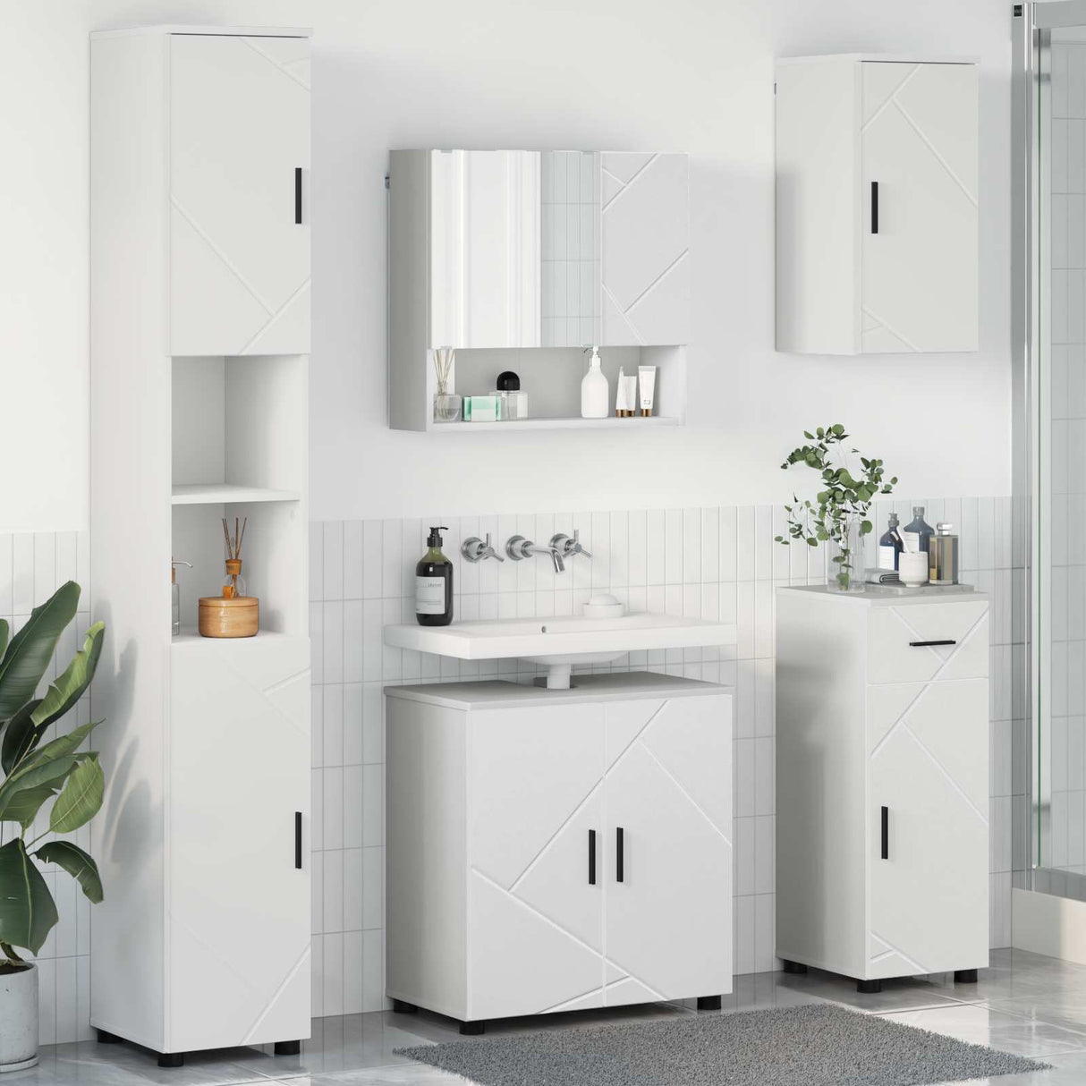vidaXL Bathroom Furniture Set with Drawer 5 pcs White Engineered Wood & Metal