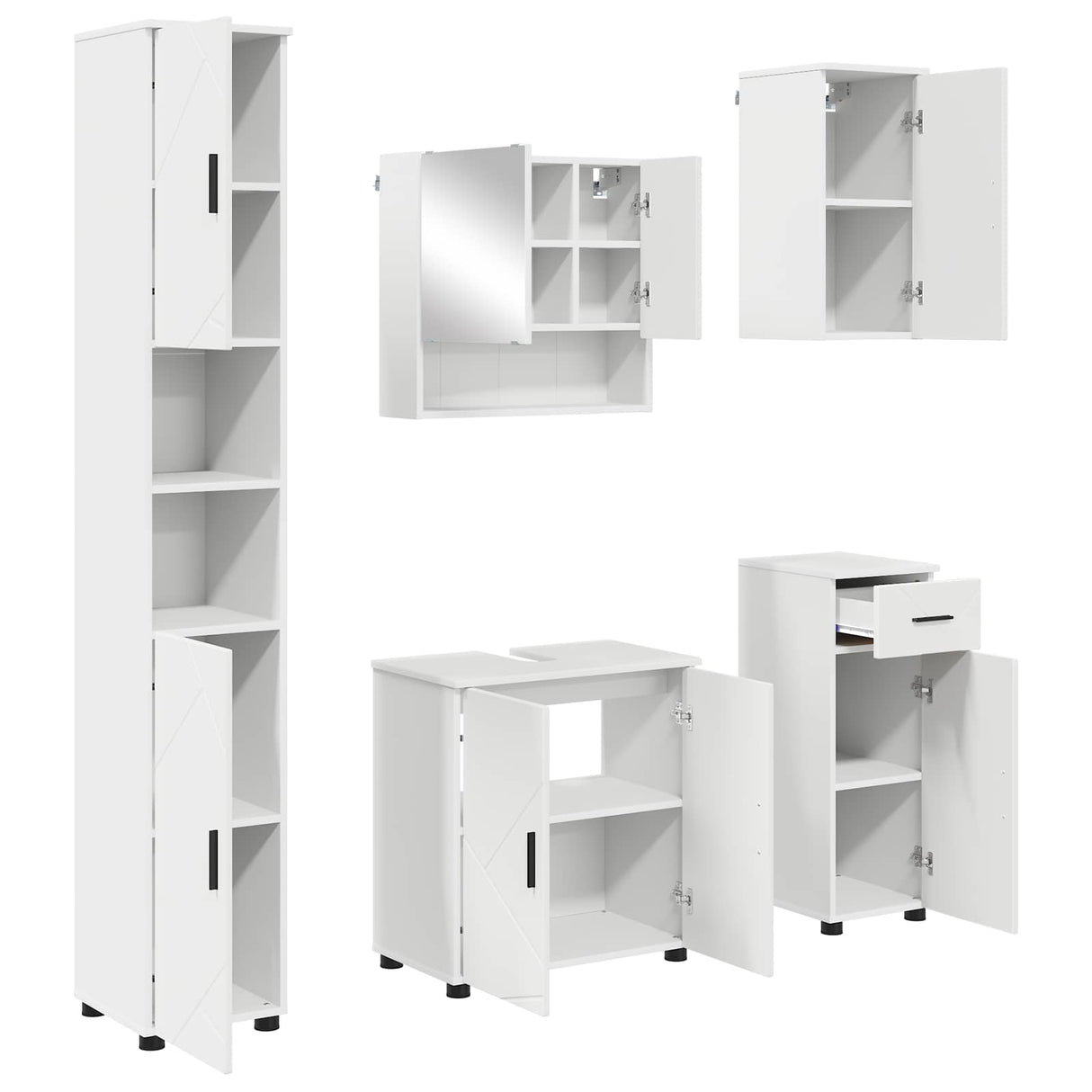 vidaXL Bathroom Furniture Set with Drawer 5 pcs White Engineered Wood & Metal