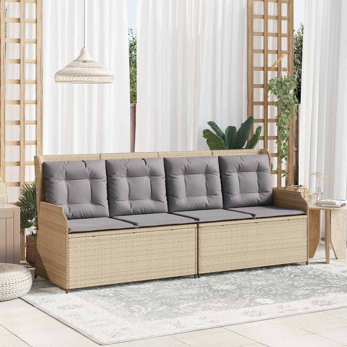 vidaXL Garden Bench with Cushion Black and Cream White Poly Rattan