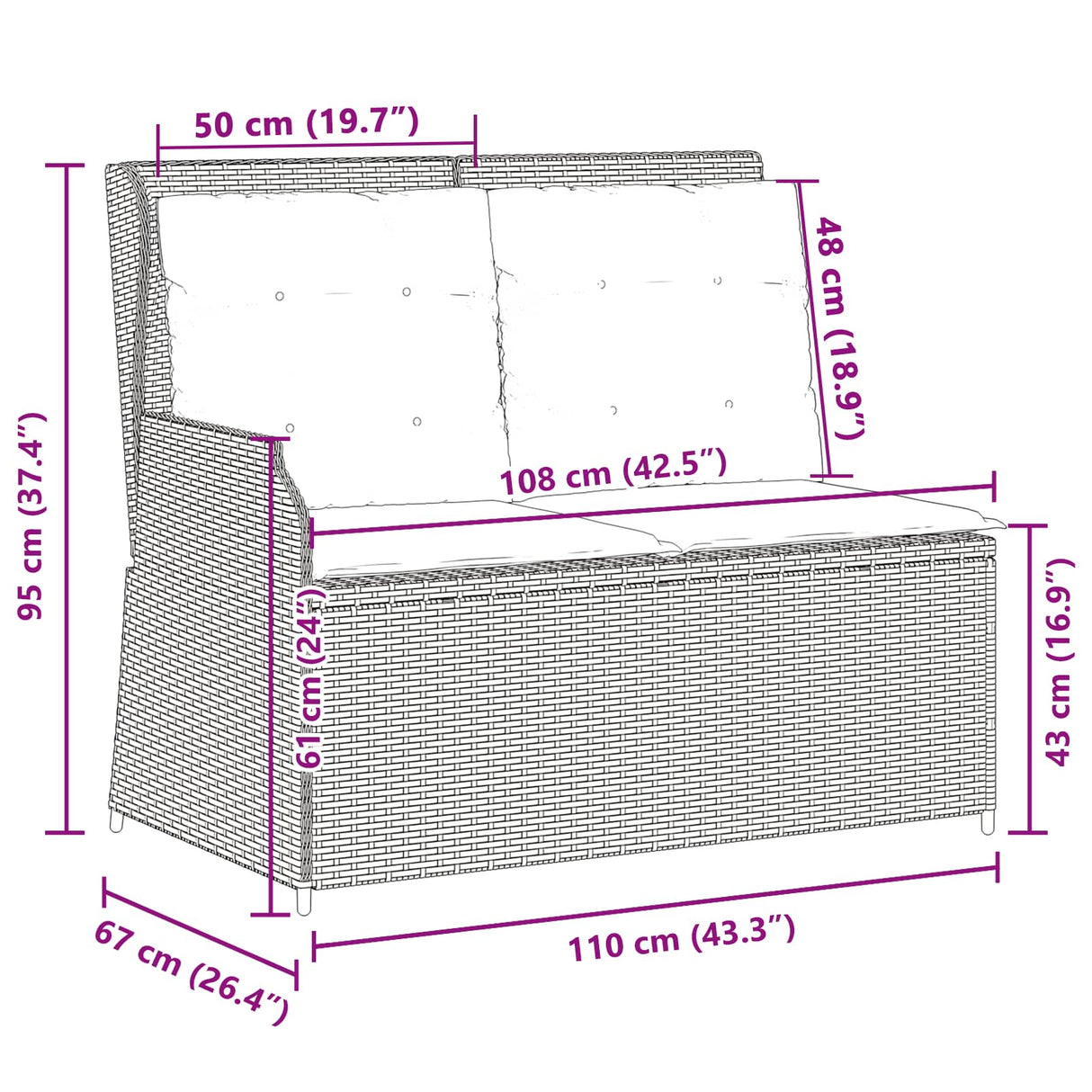 vidaXL Tuinbank Zwart poly rattan
