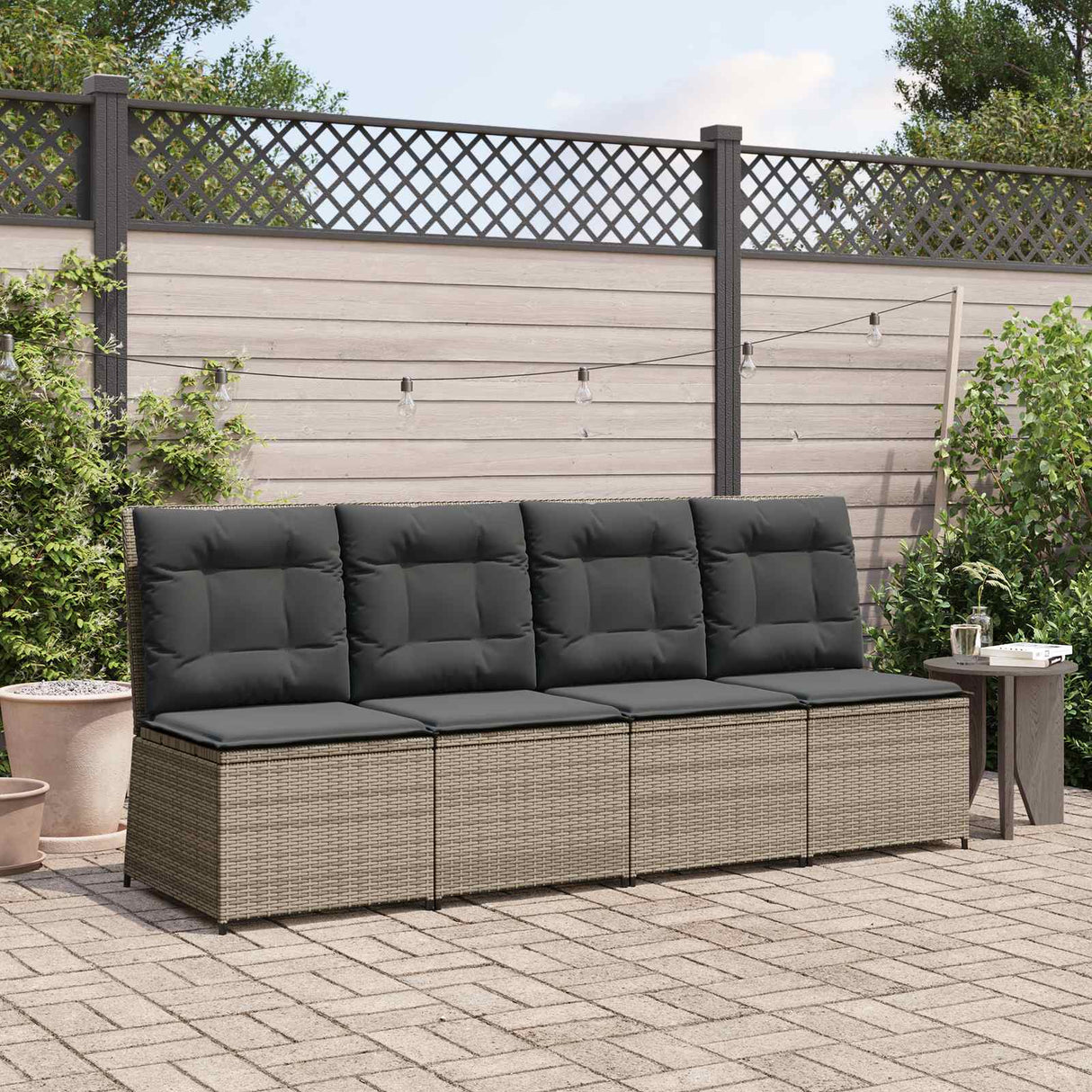 vidaXL Garden Sofa with cushions Black and Cream White poly rattan