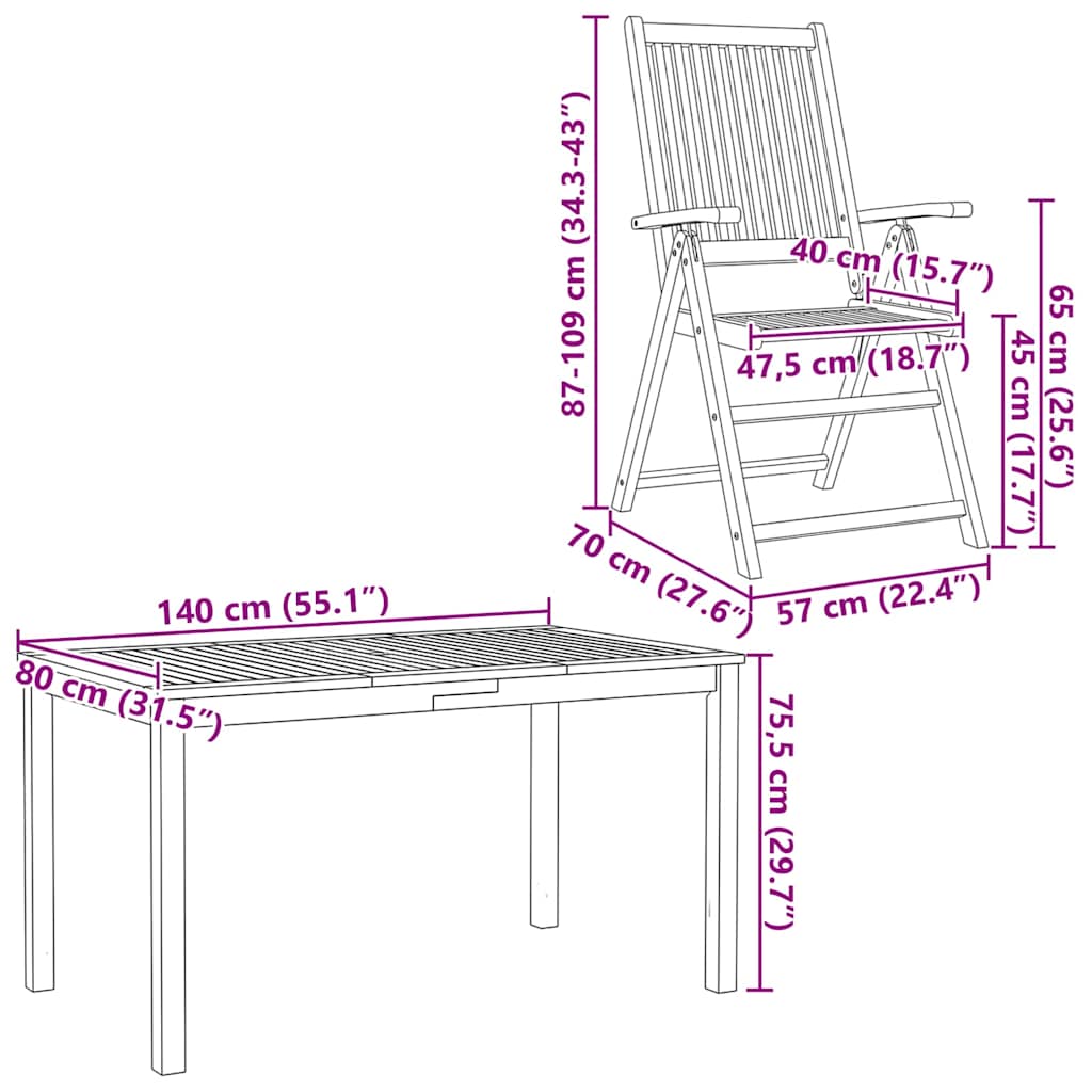 vidaXL 5-Piece Dining Set 140x80x74 cm Solid Acacia Wood