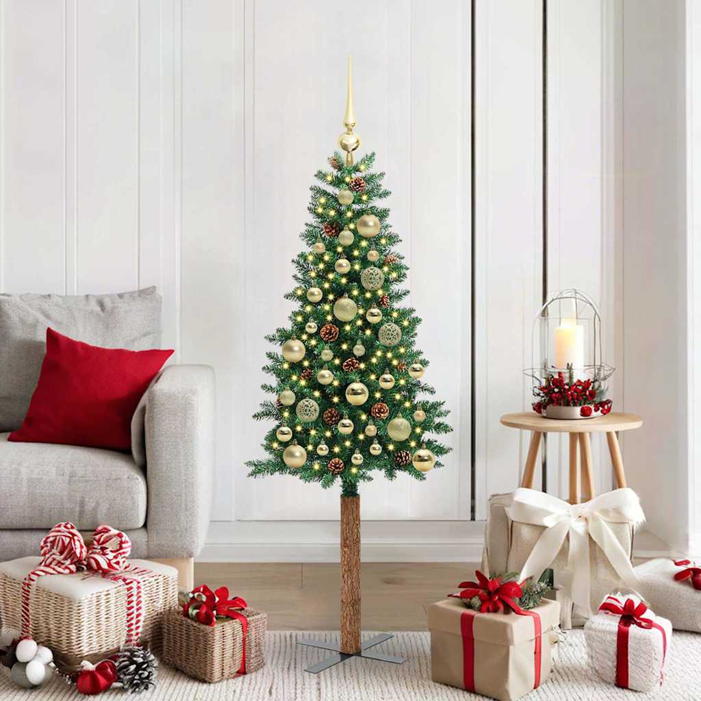 vidaXL Slanke Kerstboom Groen 150 cm PVC en massief dennenhout