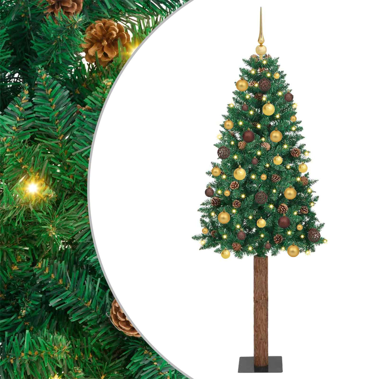 vidaXL Slanke Kerstboom Groen 150 cm PVC en massief dennenhout