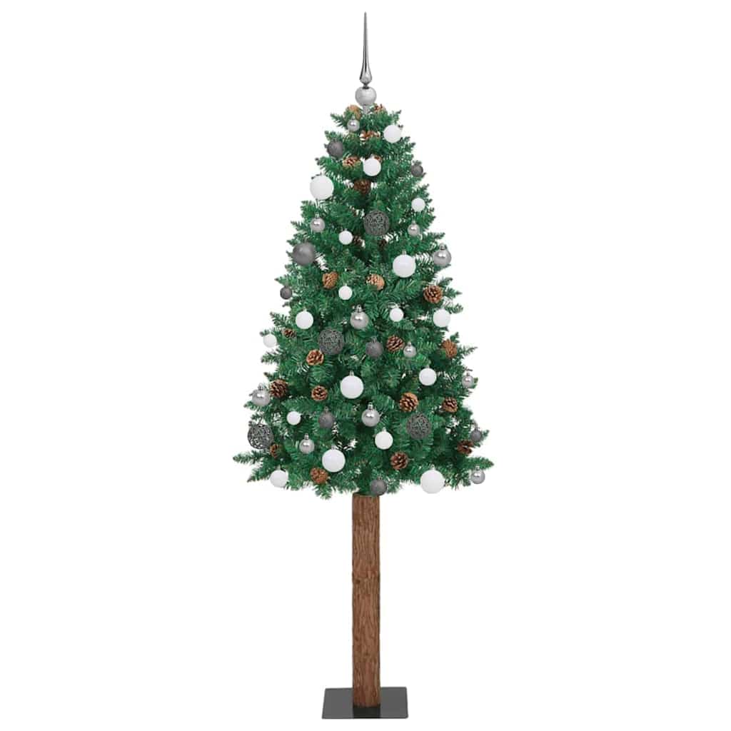 vidaXL Slanke Kerstboom Groen 150 cm PVC en massief dennenhout