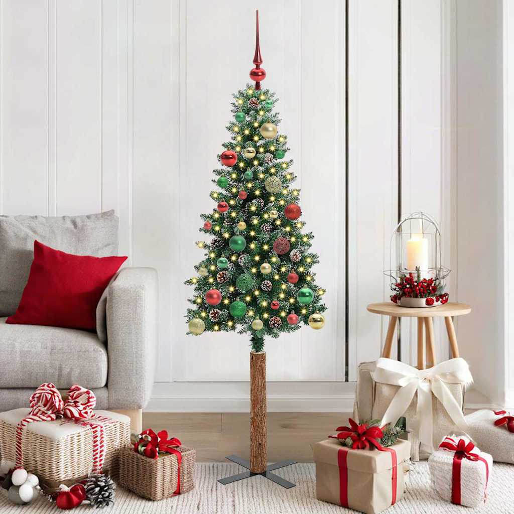 vidaXL Slanke Kerstboom Groen 150 cm PVC en massief dennenhout