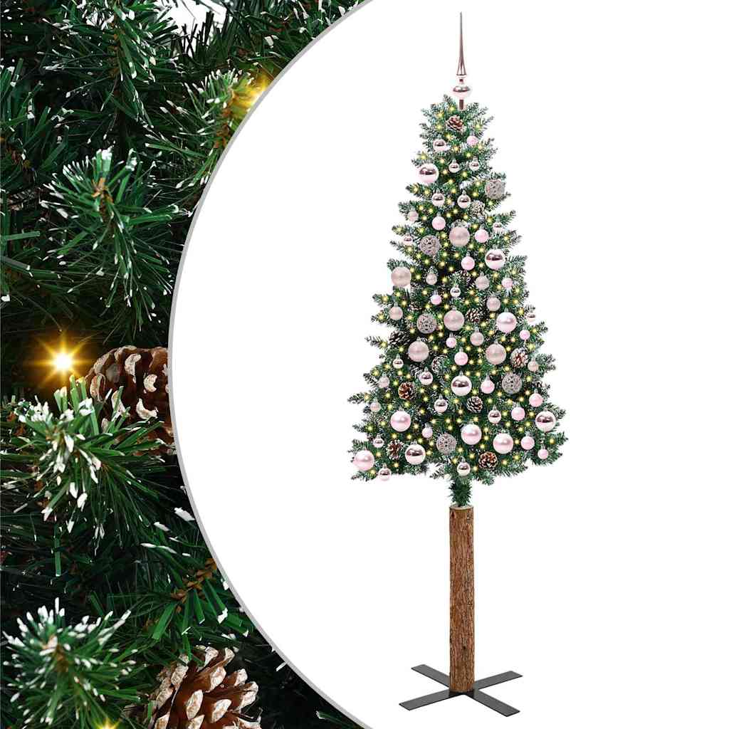 vidaXL Slanke Kerstboom Groen 150 cm PVC en massief dennenhout