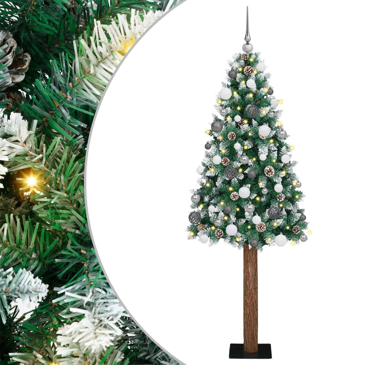 vidaXL Slanke Kerstboom Groen 150 cm PVC en massief dennenhout