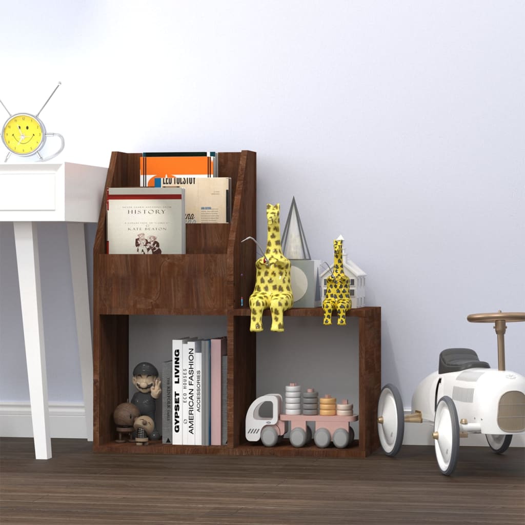 vidaXL Kindertijdschriftenrek 71x30x78,5 cm hout grijs en eikenkleur