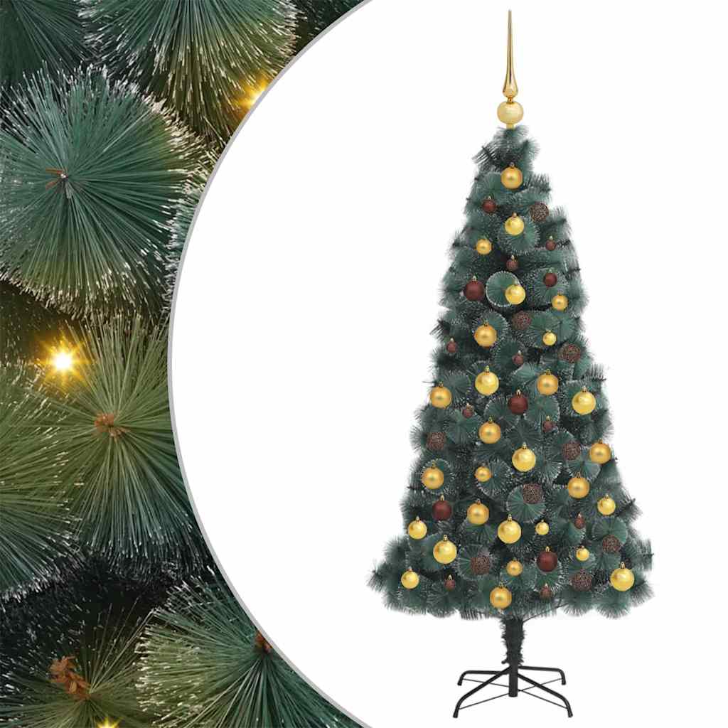 vidaXL Kunstmatige voorverlichte kerstboom met ballenset Groen 120 cm