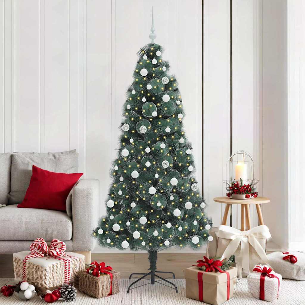 vidaXL Kunstmatige voorverlichte kerstboom met ballenset Groen 120 cm