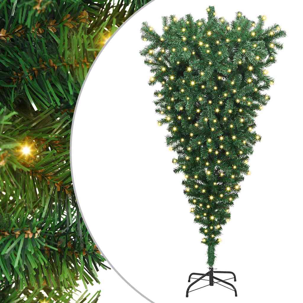 vidaXL Ondersteboven Kunstmatige Voorgelichte Kerstboom Groen 180 cm