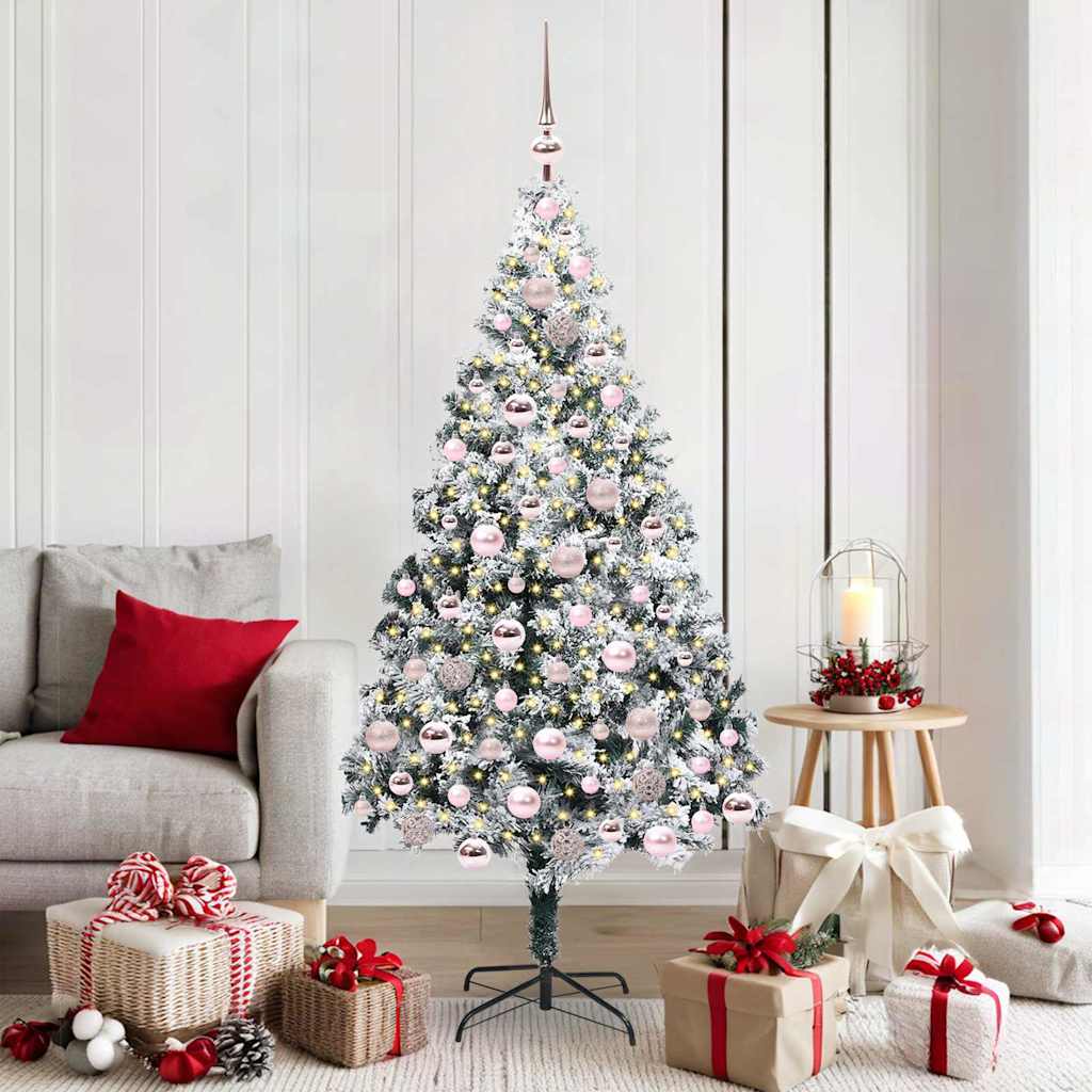 vidaXL Kunstkerstboom met 300 LED Wit 180 cm PVC en Staal en Kunststof