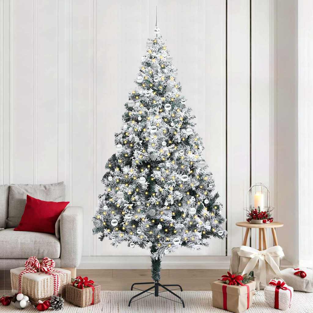 vidaXL Kunstkerstboom met 300 LED Wit 180 cm PVC en Staal en Kunststof