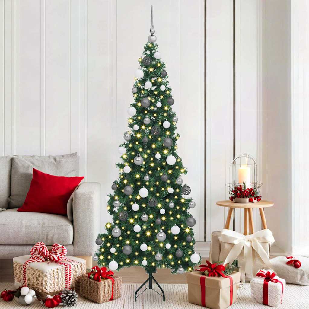 vidaXL Corner Artificial Christmas Tree with 300 LED Green 180 cm PVC and Metal
