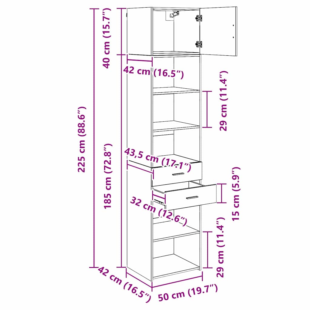 vidaXL Highboard with Drawer Old Wood 50 x 42.5 x 225 cm Engineered Wood