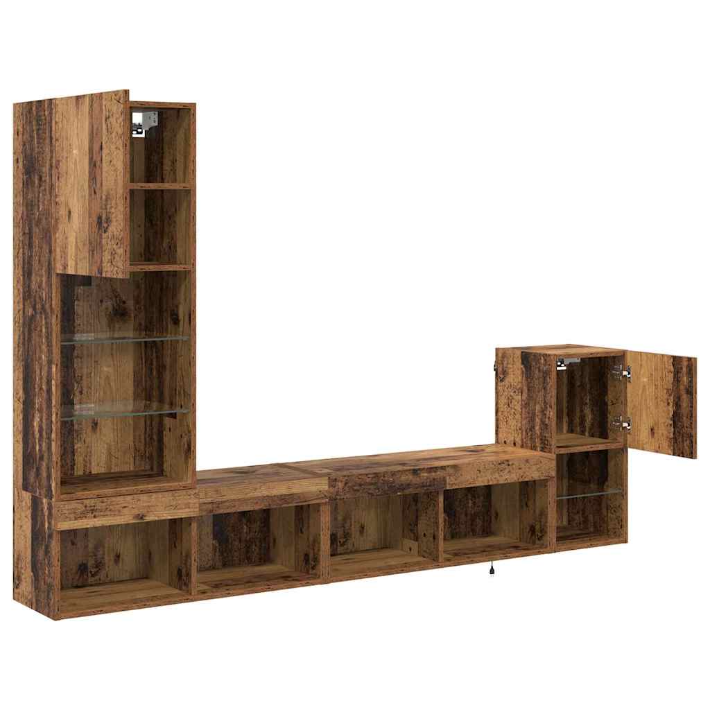 vidaXL 4-delige Tv-wandmeubelset met LED bewerkt hout grijs sonoma