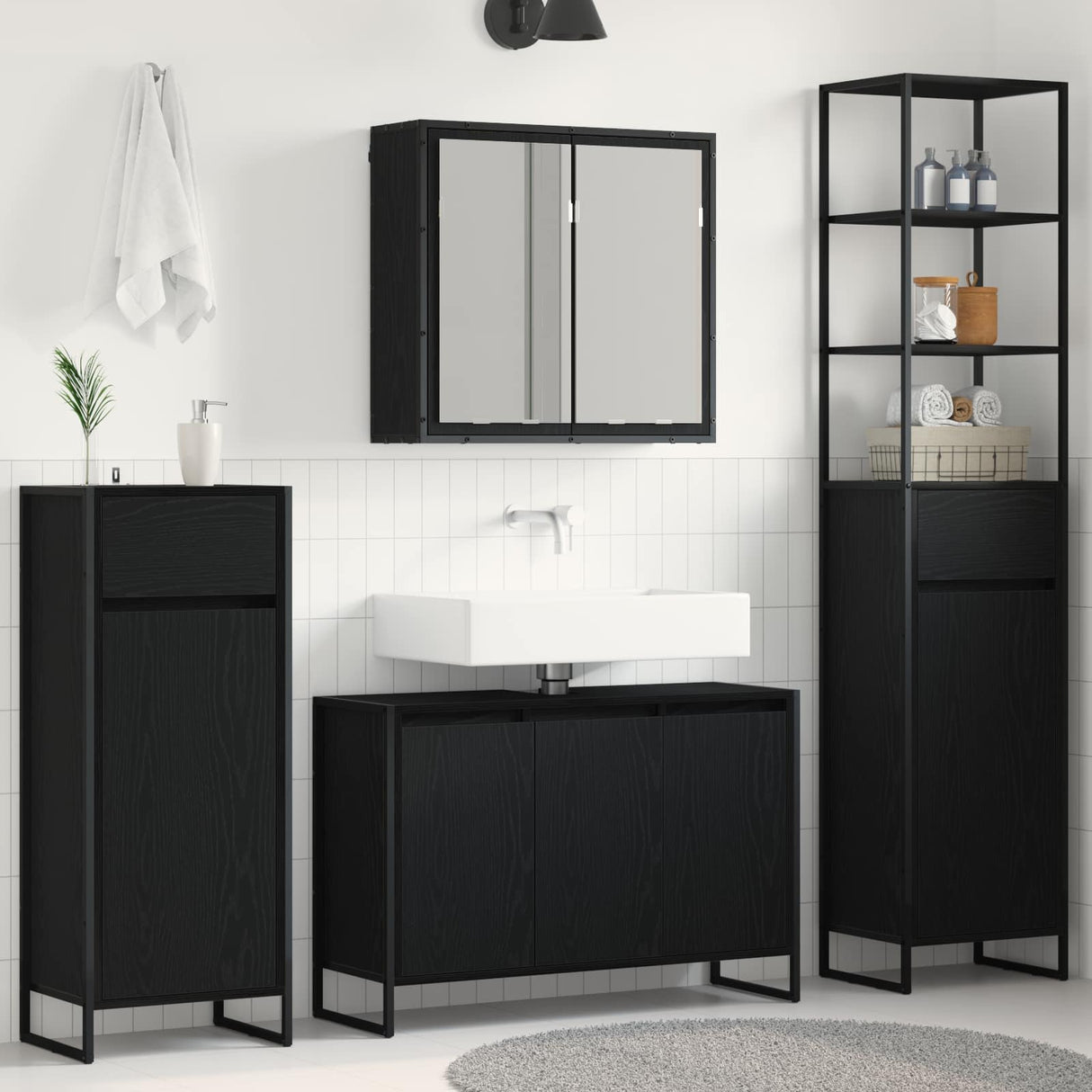 vidaXL Badkamermeubel Set met lade met plank Zwart Eiken Bewerkt hout