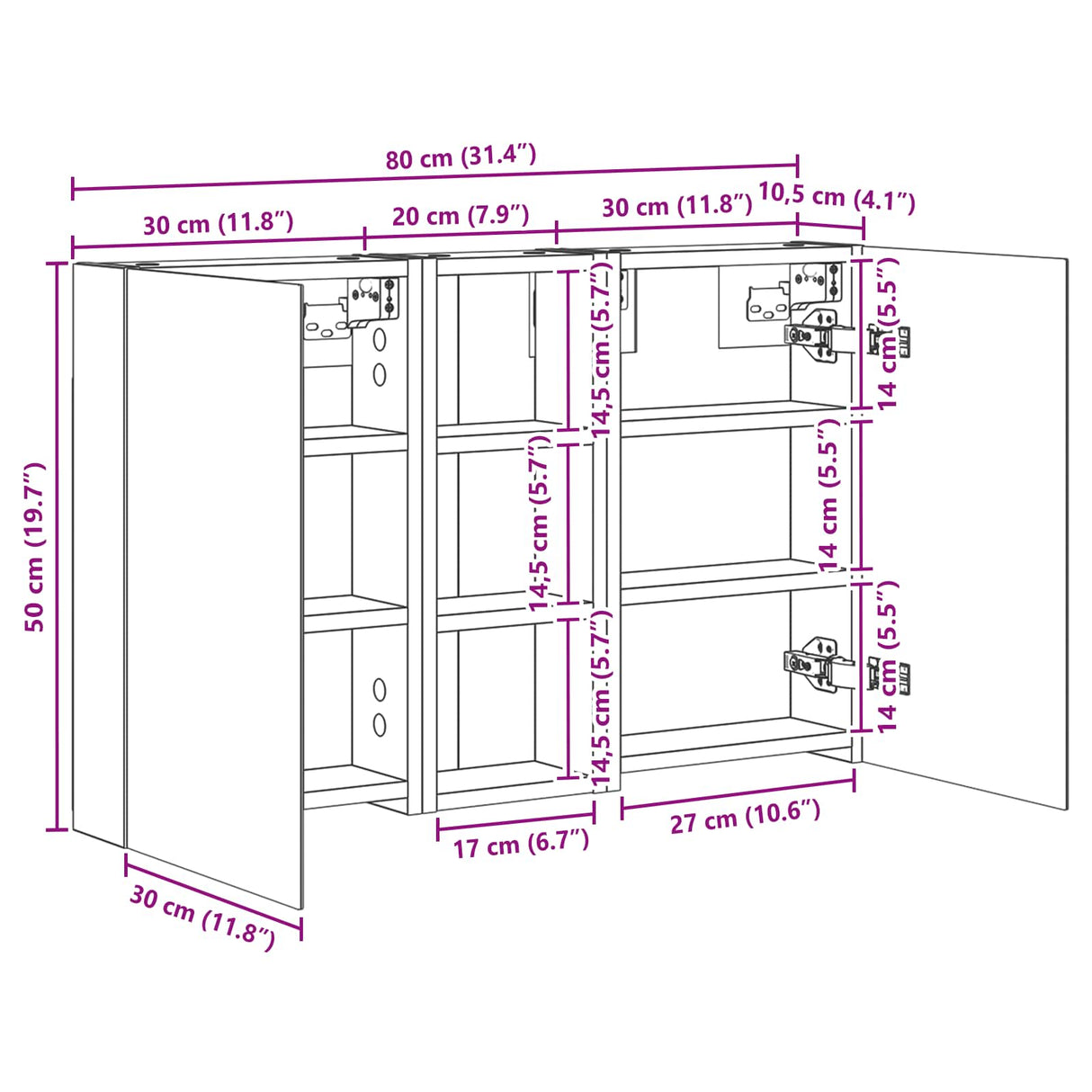 vidaXL Badkamerkast set met plank 3 pcs 80 x 10,5 x 50 cm Bewerkt hout