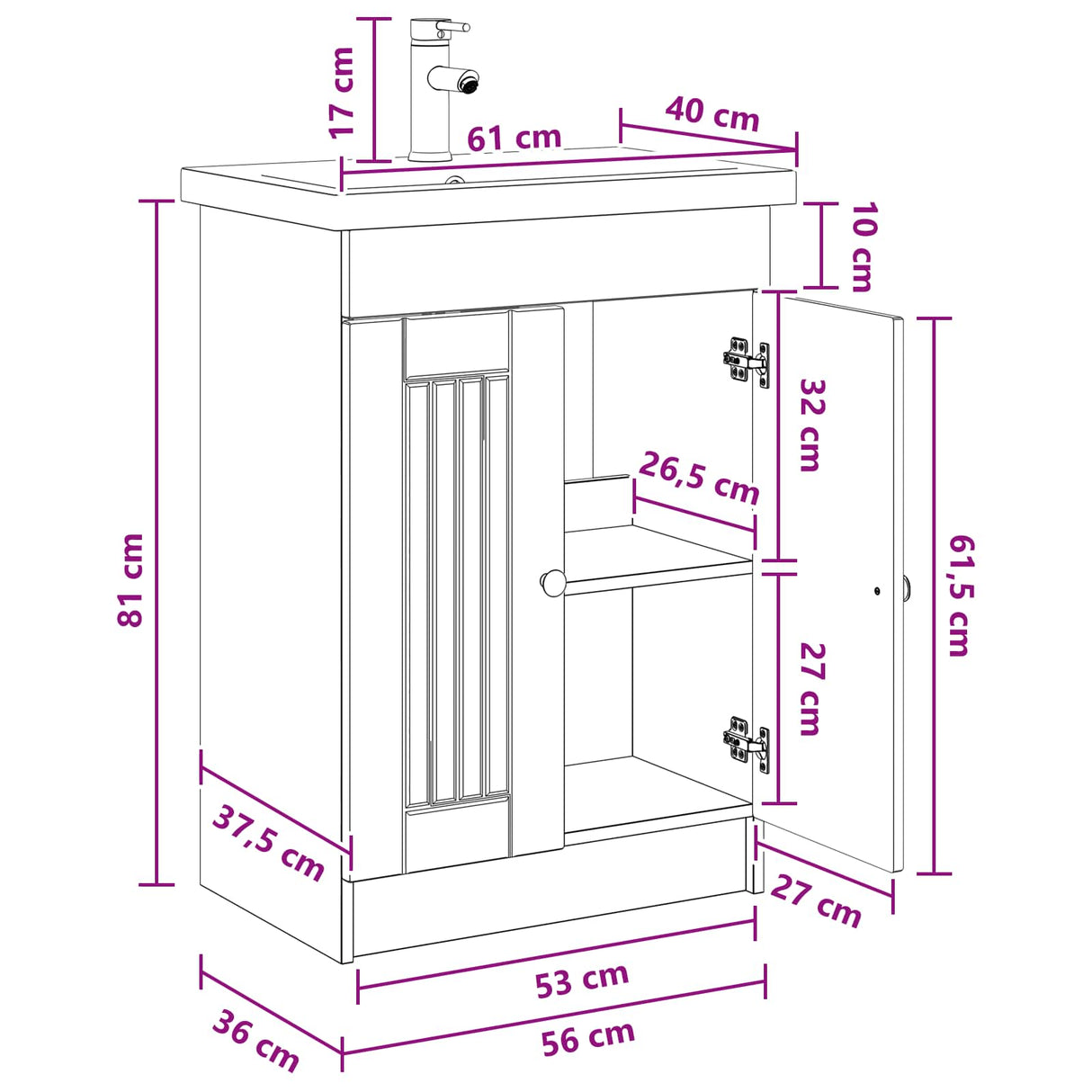 vidaXL Badkamermeubel Set Wit 56 x 37,5 x 81 cm Bewerkt hout