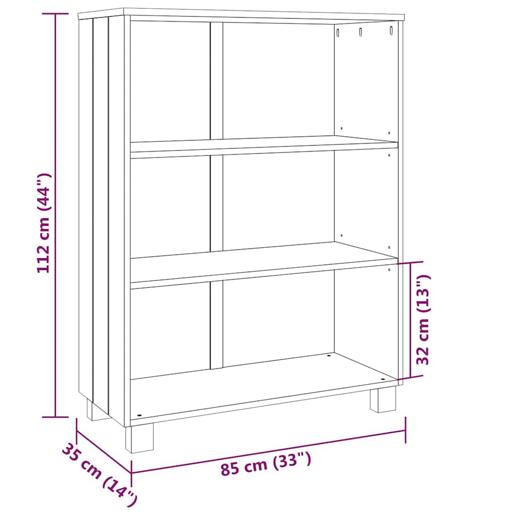 vidaXL Bookcase HAMAR 85x35x112 cm solid pine honey brown