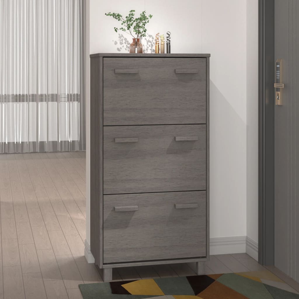 vidaXL Shoe Cabinet HAMAR 59.5x35x117 cm Solid Pine Wood Honey Brown