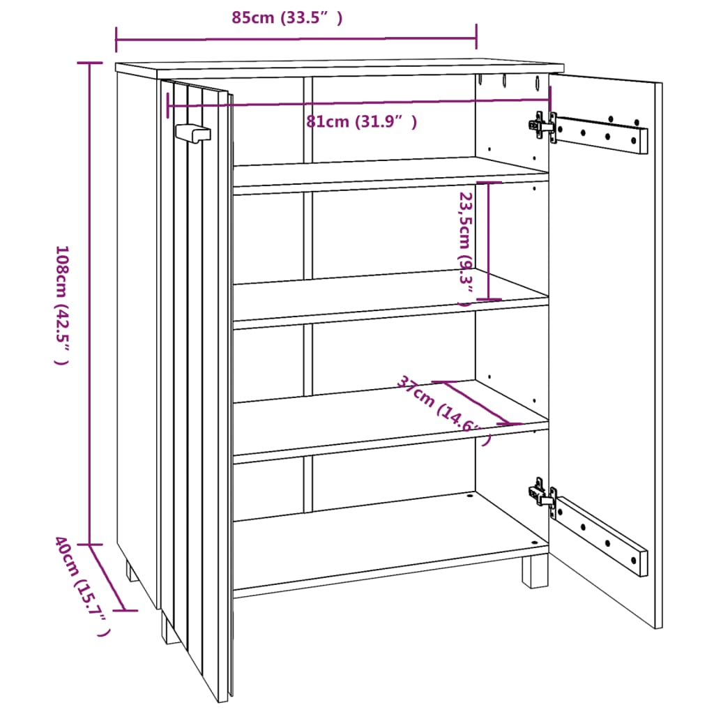 vidaXL Schoenenkast HAMAR 85x40x108 cm massief grenenhout honingbruin