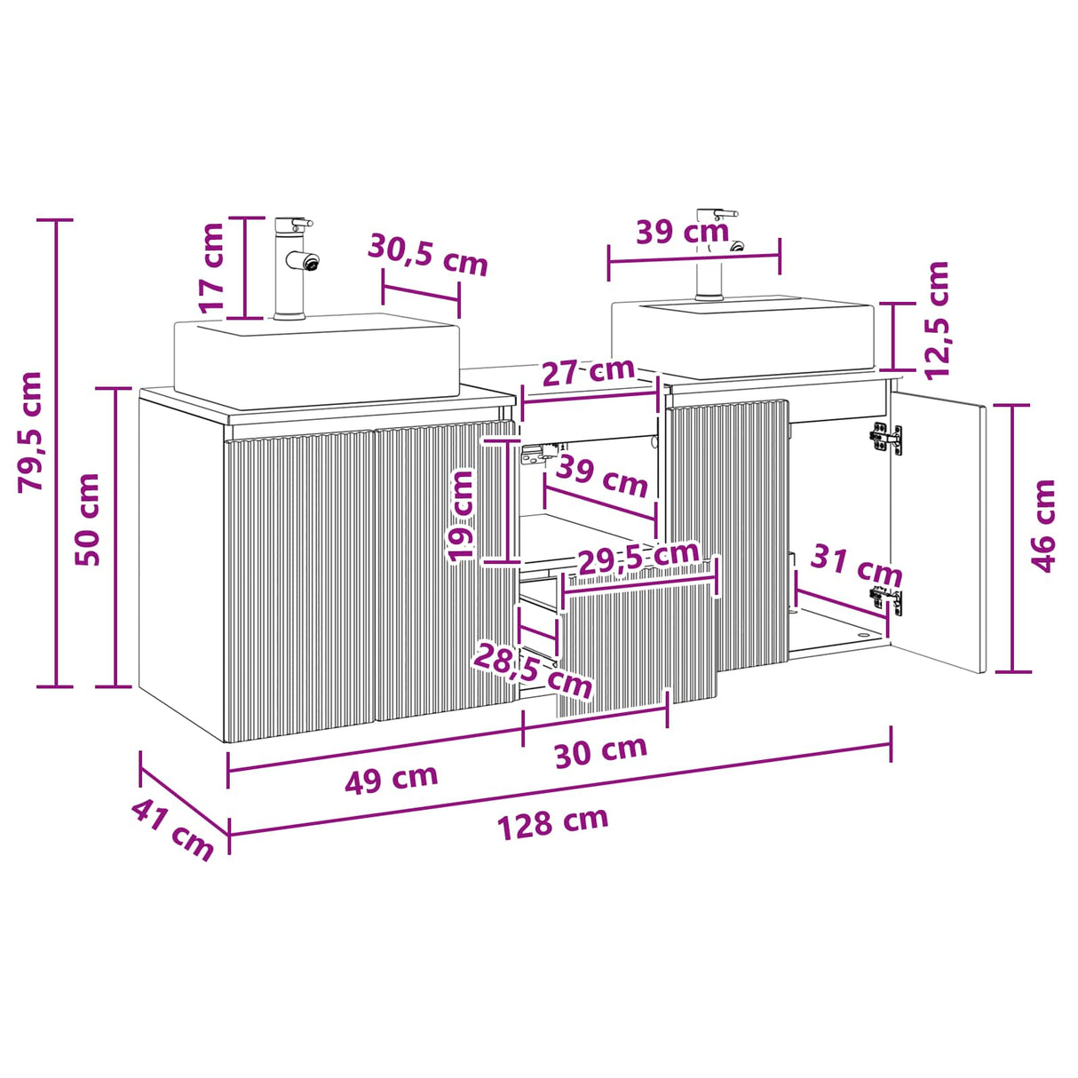 vidaXL Badkamerkast set 3 st Wit 49,5 x 41 x 62,5 cm Bewerkt hout