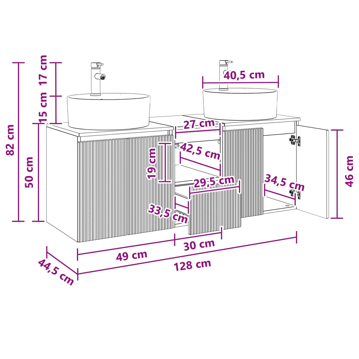 vidaXL Badkamerkast set 3 st Wit 49,5 x 44,5 x 65 cm Bewerkt hout