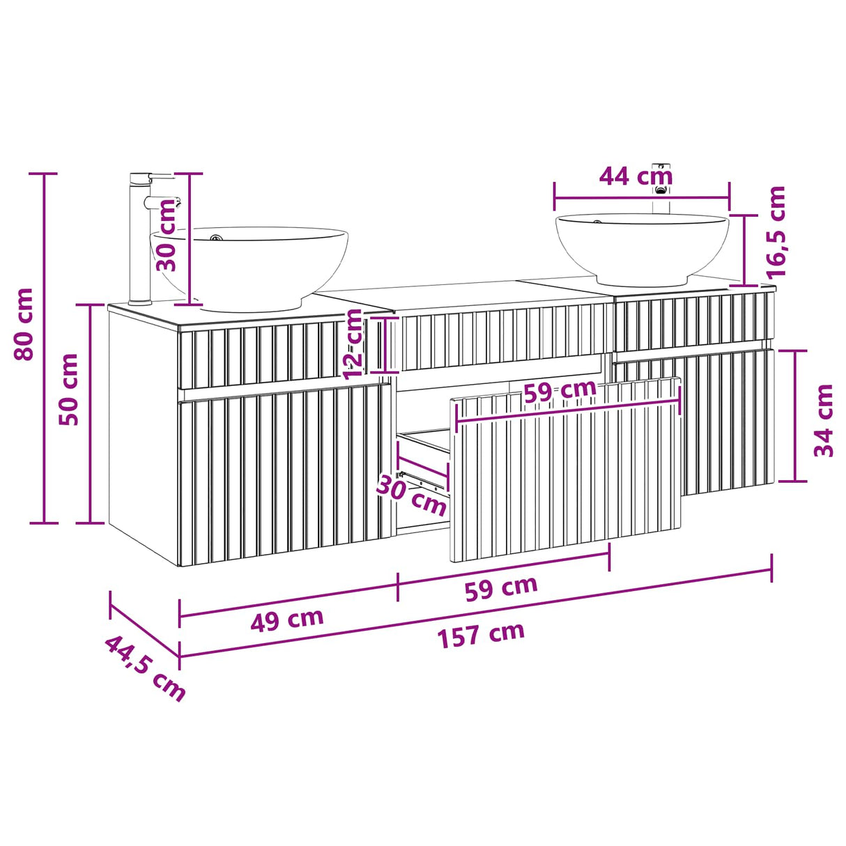 vidaXL Badkamerkast set 3 st Wit 49 x 44,5 x 66,5 cm Bewerkt hout