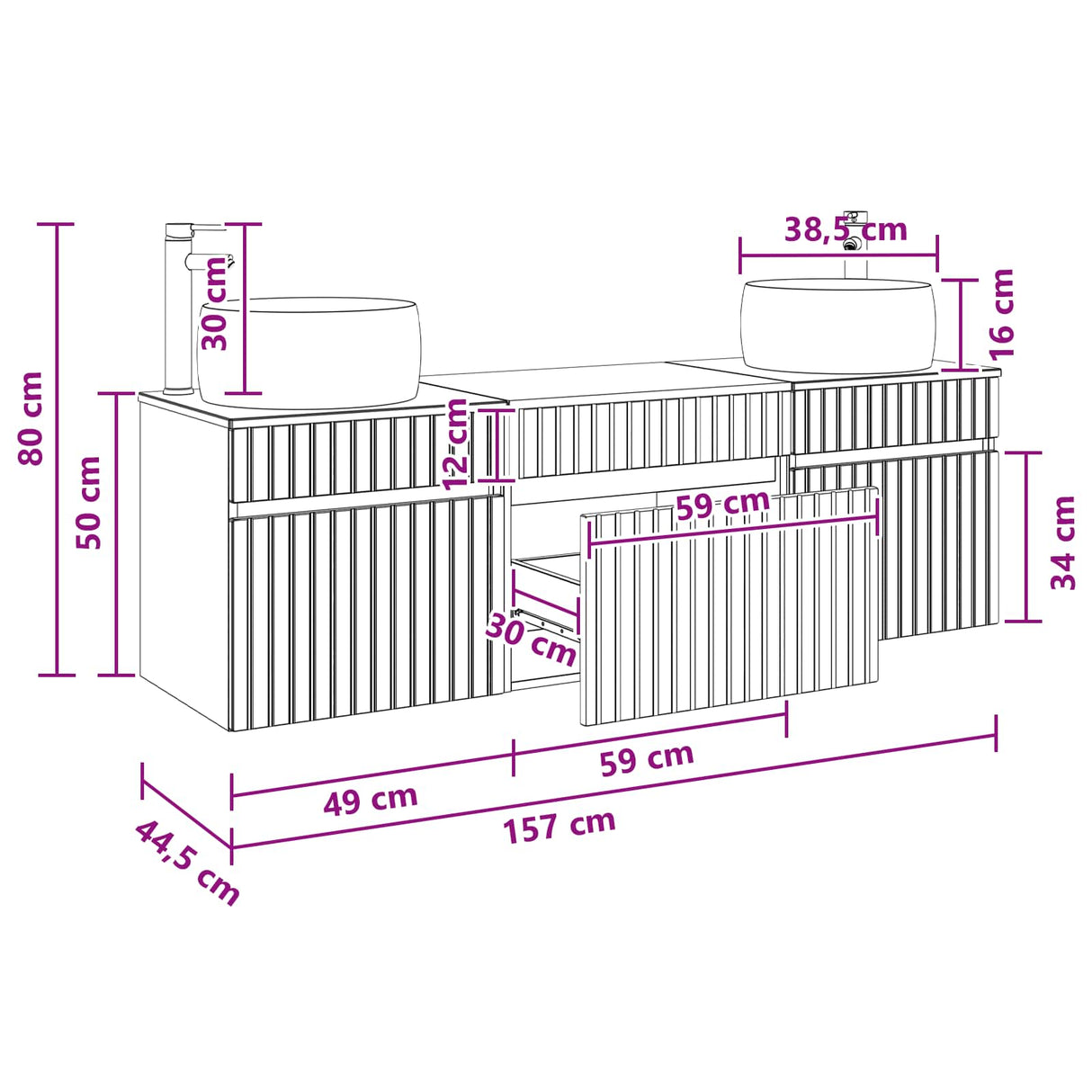 vidaXL Badkamerkast set 3 st Wit 49 x 44,5 x 66 cm Bewerkt hout