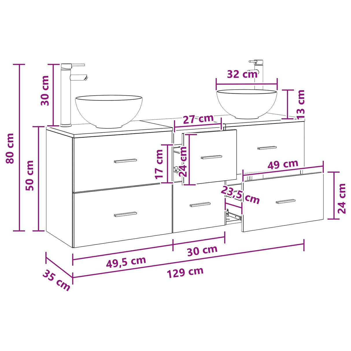 vidaXL Badkamerkast set 3 st Wit 49,5 x 35 x 63 cm Bewerkt hout