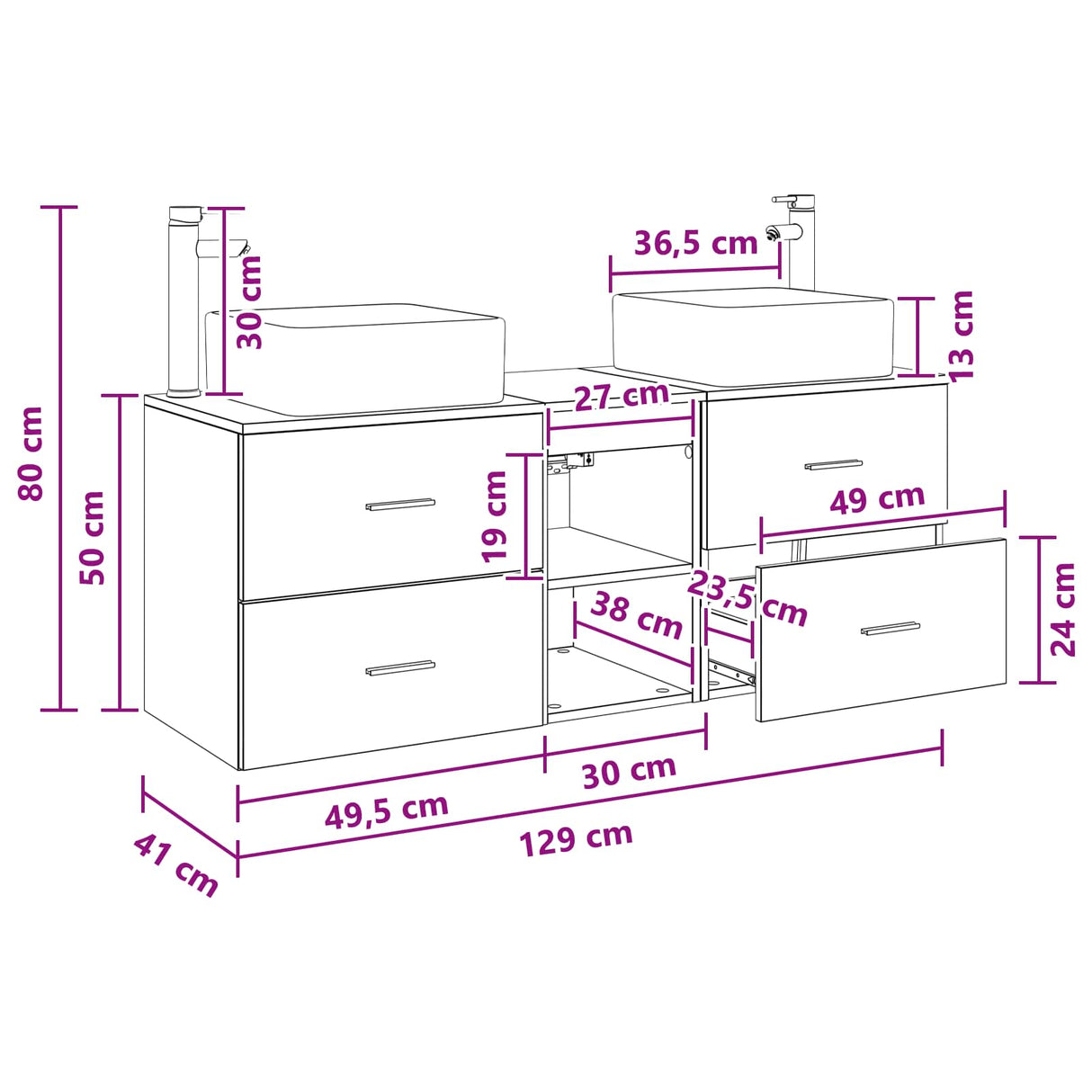 vidaXL Badkamerkast set 3 st Wit 49,5 x 41 x 63 cm Bewerkt hout