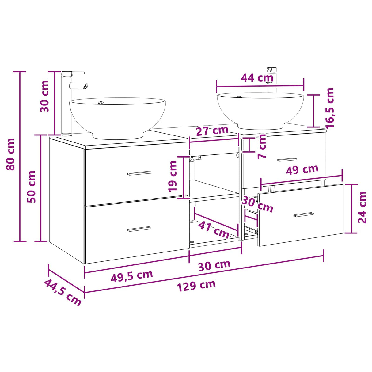 vidaXL Badkamermeubel Set 3 st Wit 49,5 x 44,5 x 65 cm Bewerkt hout