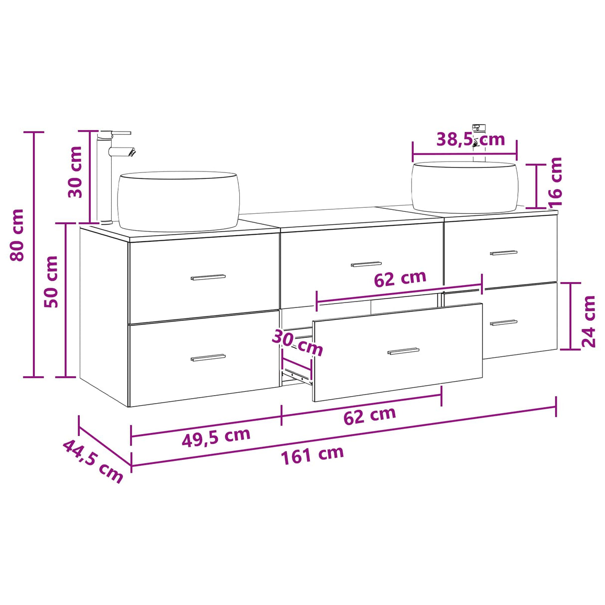 vidaXL Badkamermeubel Set 3 st Wit 49,5 x 44,5 x 66 cm Bewerkt hout