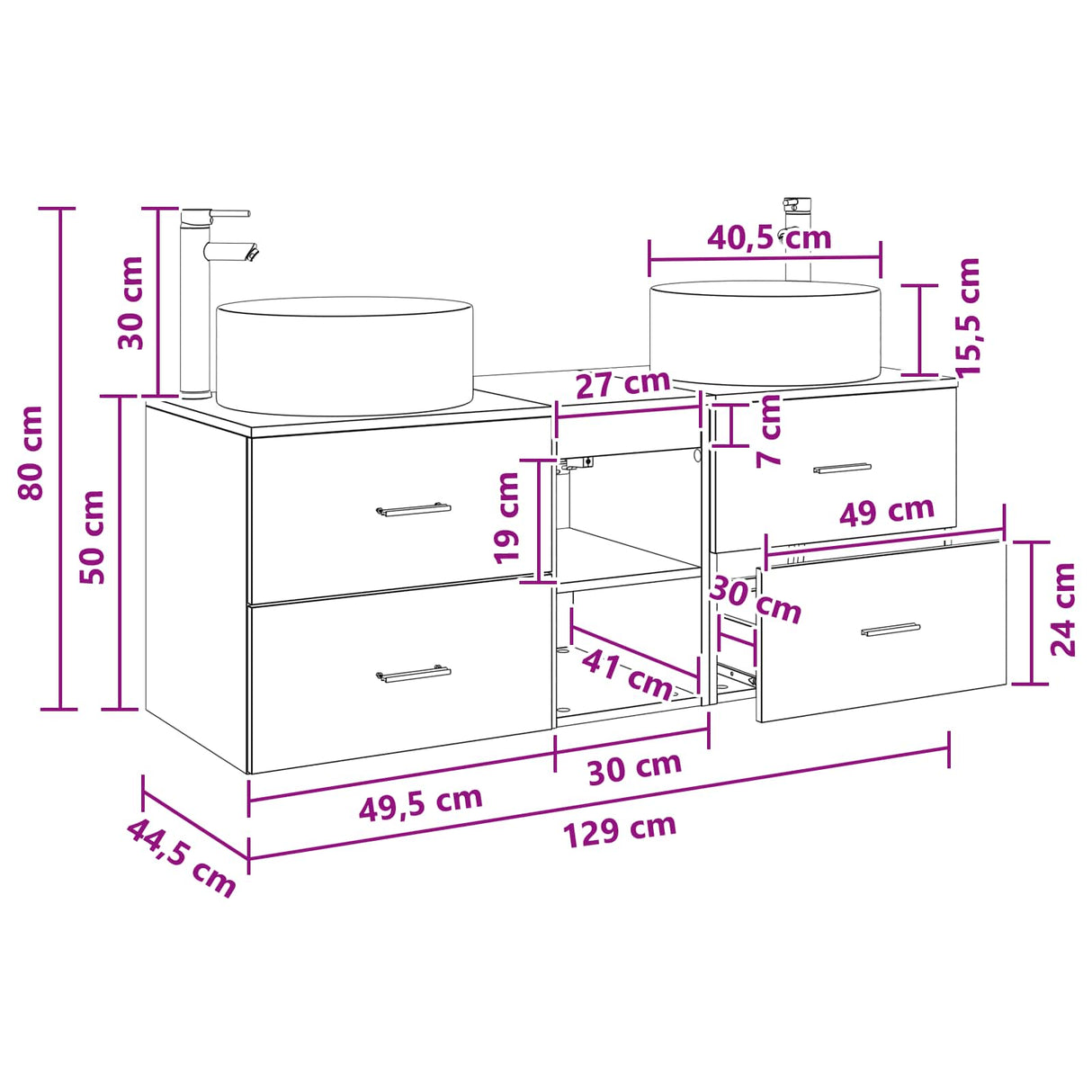 vidaXL Bathroom Furniture Set 3 pcs White 49.5x44.5x65.5 cm Engineered Wood