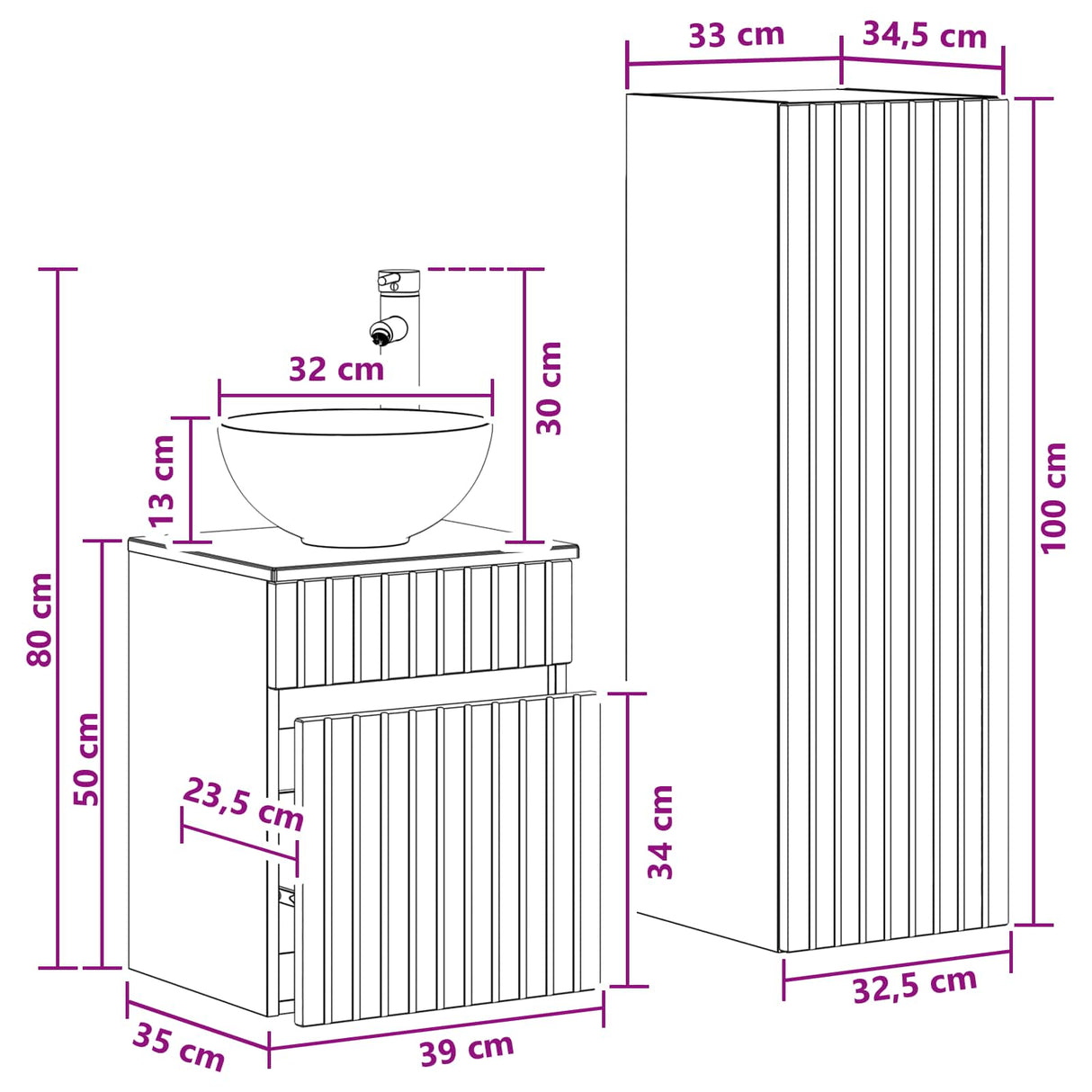 vidaXL Badkamermeubel Set 2 st Wit 33 x 34,5 x 100 cm Bewerkt hout