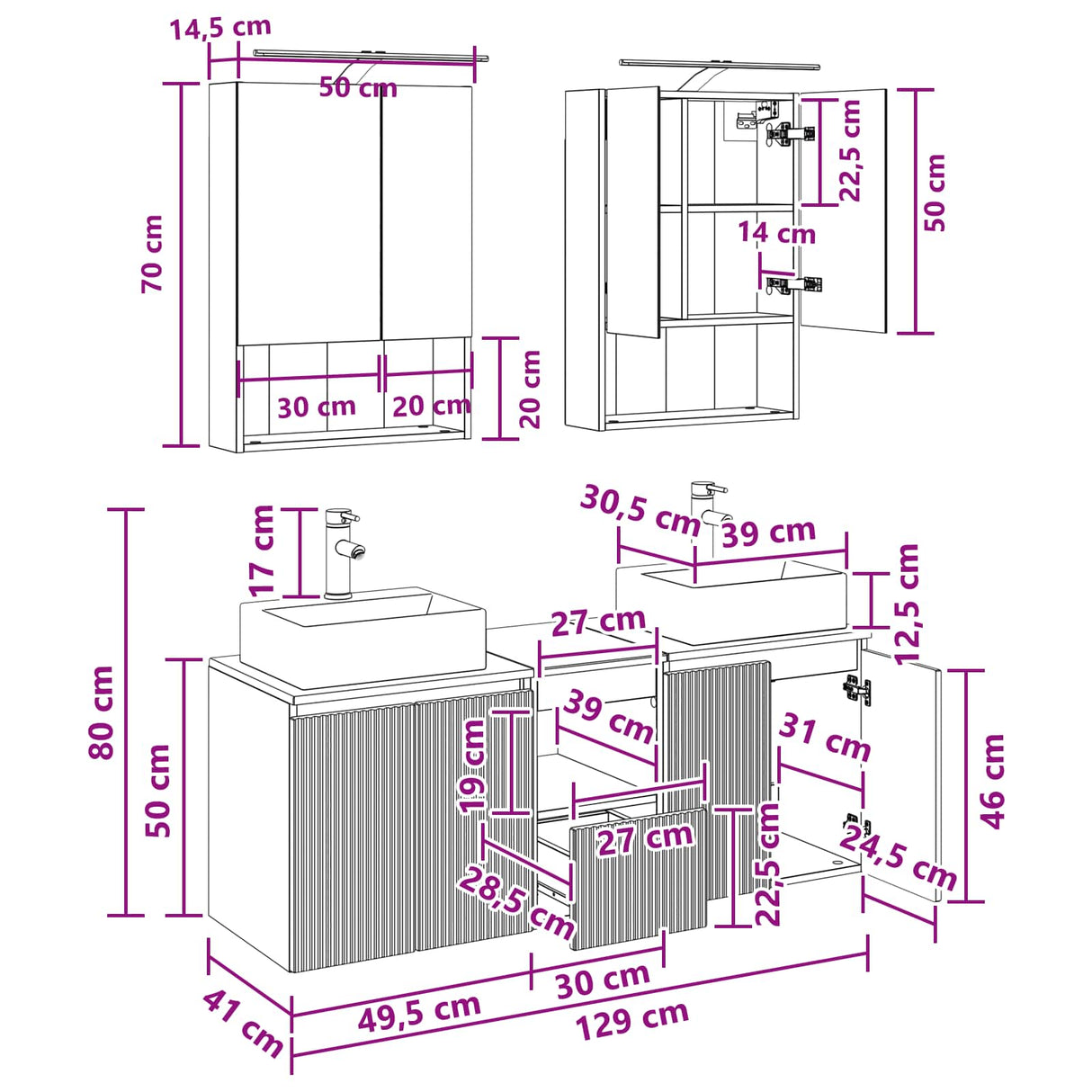 vidaXL Badkamerkast set 5 pcs Wit Bewerkt hout