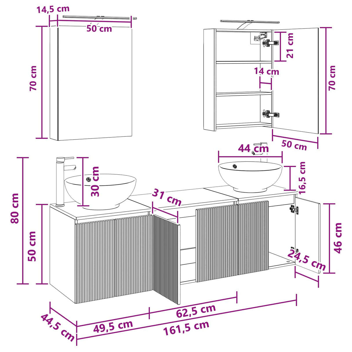 vidaXL Badkamerkast set 5 pcs Wit Bewerkt hout