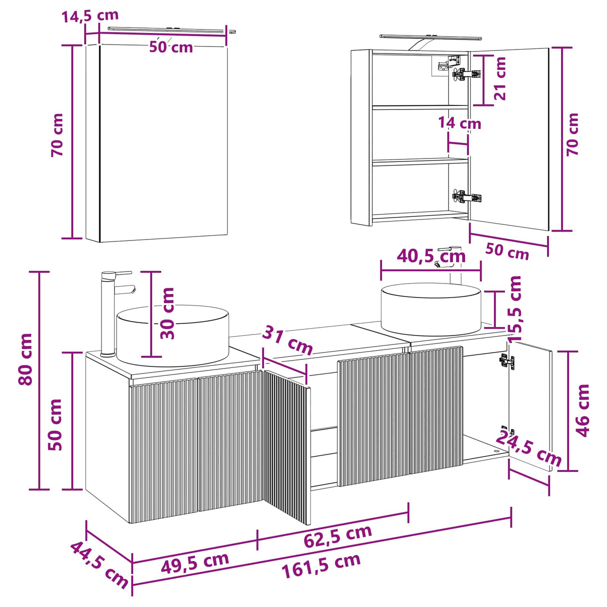 vidaXL Badkamerkast set 5 pcs Wit Bewerkt hout