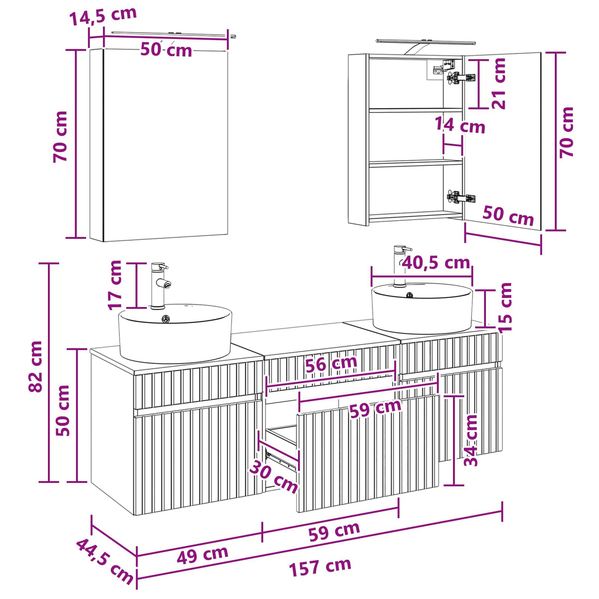 vidaXL Bathroom Cabinet Set 5 pcs White 50 x 14.5 x 70 cm Engineered Wood