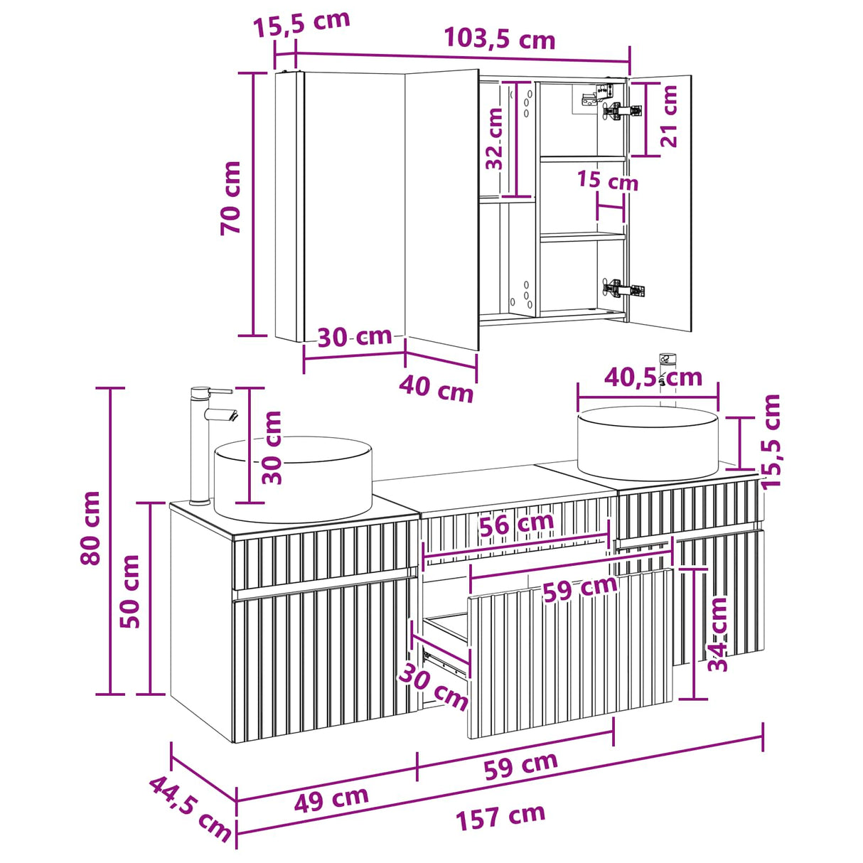 vidaXL Badkamerkast set 4 pcs Wit 103,5 x 15,5 x 70 cm Bewerkt hout