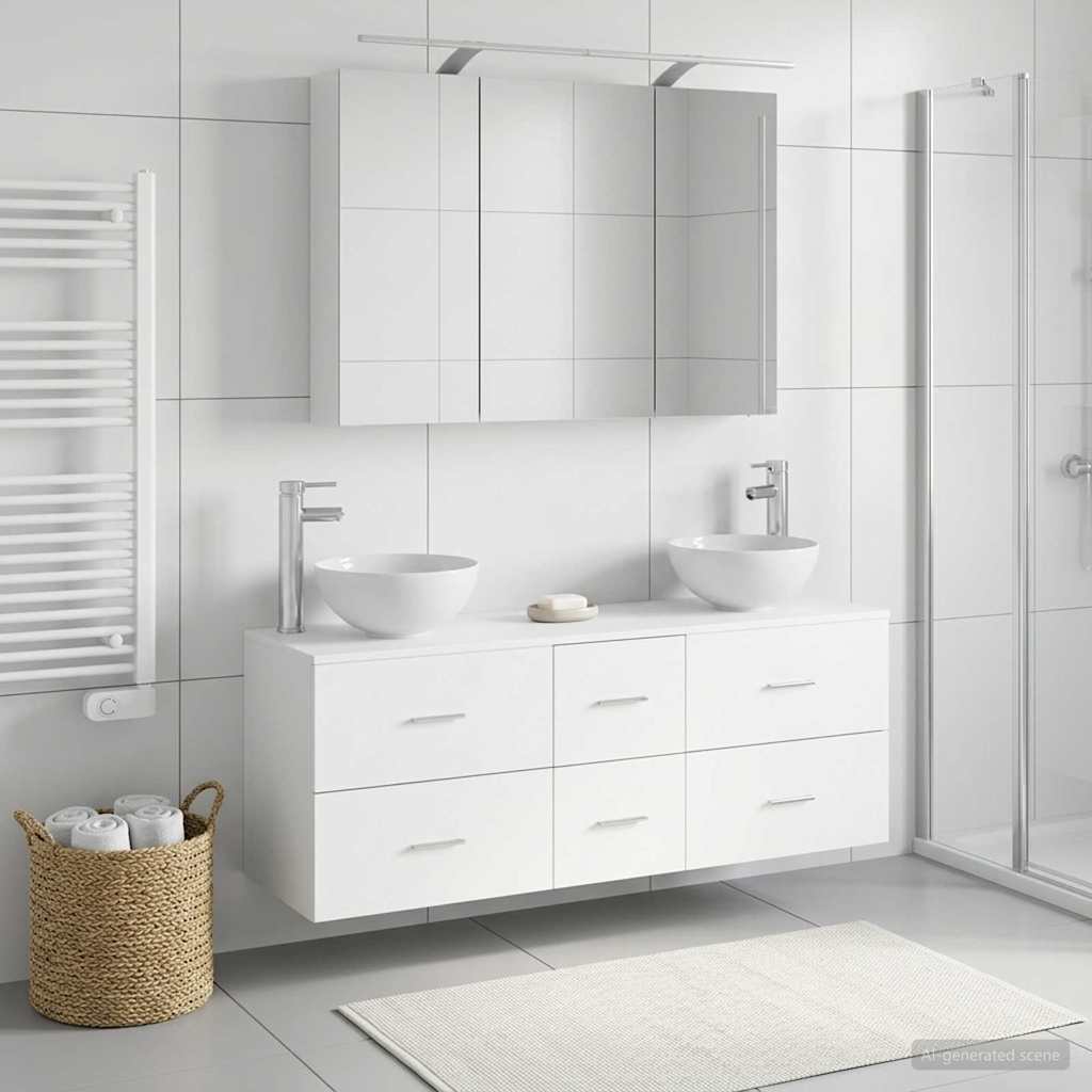 vidaXL Badkamermeubel Set 4 pcs Wit Bewerkt hout en glas