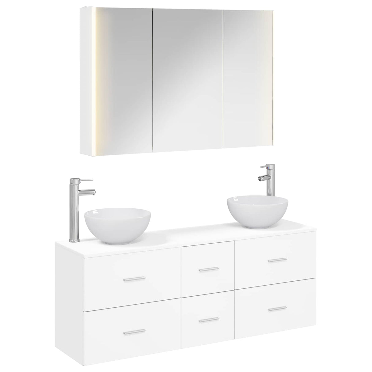 vidaXL Badkamermeubel Set 4 st Wit Bewerkt hout en glas