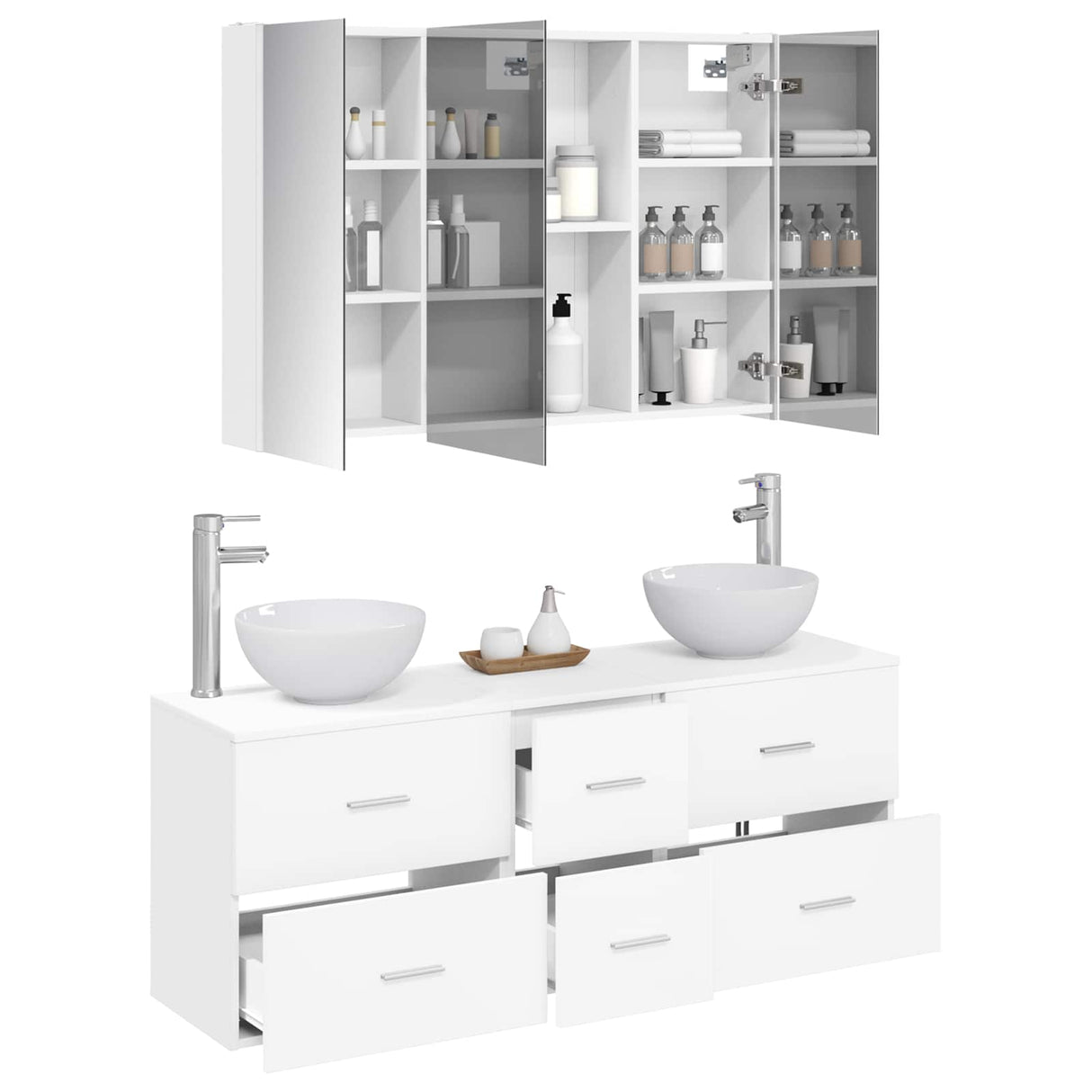 vidaXL Badkamermeubel Set 4 st Wit Bewerkt hout en glas